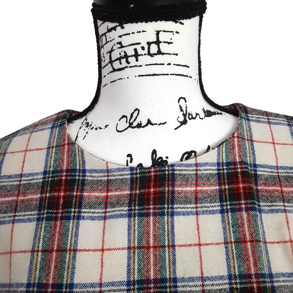 Vintage 1980s Wool Flannel Shift Dress Red Rothesay Tartan Plaid Handmade Lined - Picture 3 of 15